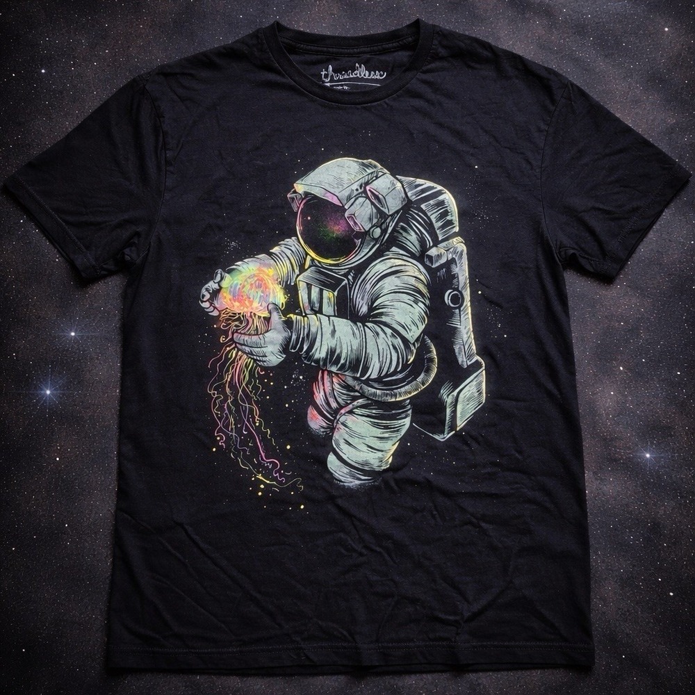 Threadless Astronaut Y2K Style Graphic Tee Medium Space Art Cosmic T Shirt